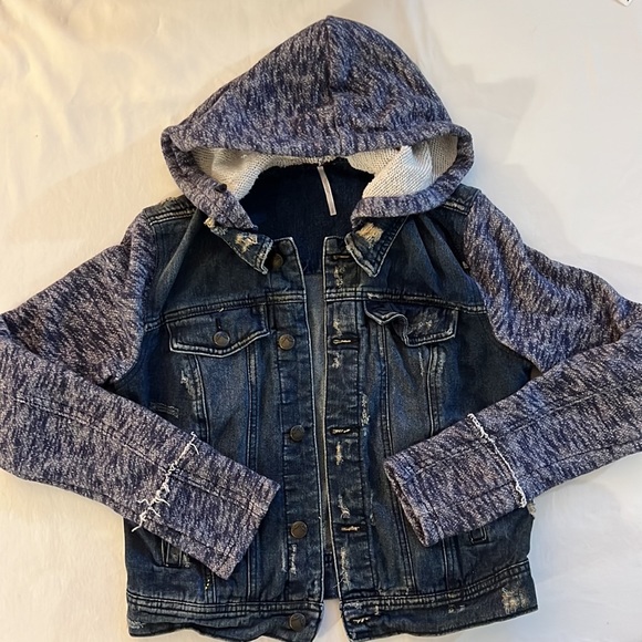 Free People Distressed Knit Denim Jacket - Picture 6 of 11